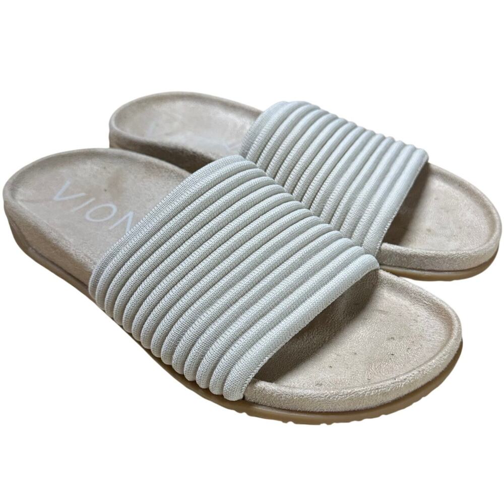 Vionic Evie Knit Slide Sandal Cream Women's Size 7 New in Box Condition